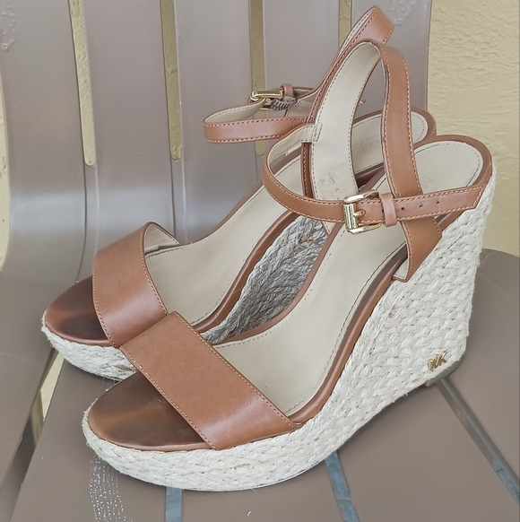 Michael Kors Brown Leather Wedge Sandals - Picture 2 of 4
